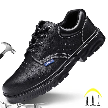 CHNMR, дишащи черни кожени обувки на платформа, утепленная мъжки защитни обувки, нескользящий стоманени пръсти, работни обувки със защита от удари