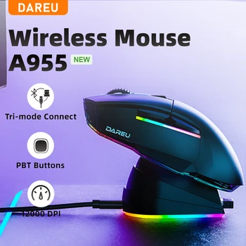 DAREU PC Gamer Mouse е 12 000 dpi RGB Трехрежимные Безжична Мишка с Bluetooth зарядно устройство, зарядно устройство AIM-WL Сензор за Преносими КОМПЮТРИ