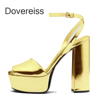 Dovereiss/ 2023 Модни летни готически водоустойчив сандали с тесни каишка цвят: златист, сребрист, с отворени пръсти, чубрица вечерни обувки, големи размери 40 41 42 43