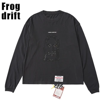 Frog drift градинска облекло ретро дизайн субкултурата RRR123 Oversize Тениска с дълъг ръкав за мъже