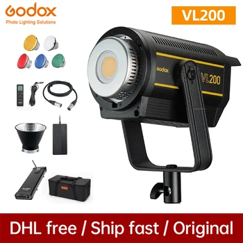 Godox VL200 Led Лампа за Видеозаснемане 200 W 5600 До с Потъмняване Bowens Mount, Bluetooth-Осветление за фото студио, с V-Образна плоча