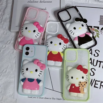 Hello Kitty 3D Сладки Мультяшные Калъфи За мобилни Телефони iPhone 13 12 11 Pro Max XR XS MAX 8x7 2022 Дама Момиче Мек Силиконов Калъф Подарък