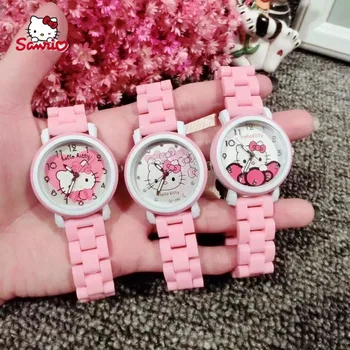HelloKitty нови детски часовници за момичета с керамика каишка, инкрустированным диаманти, цифров часовник с любовни лък, часовници, подходящи за подаръци
