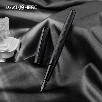 Hero Титановая черна луксозна писалка Метална чернильная писалка с тънък връх 0.5 mm Популярна подарък писалка за писане