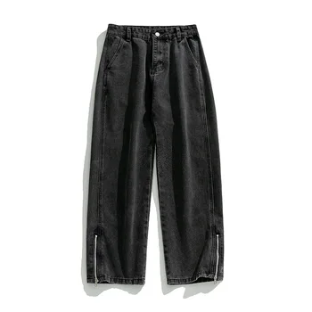 High Street Design Sense Дънки с цепка с цип Мъжки реколта Свободни ежедневни прави панталони