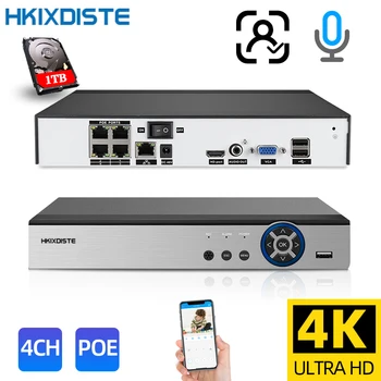 HKIXDISTE H. 265 4ch POE NVR Система за видеонаблюдение ВИДЕОНАБЛЮДЕНИЕ P2P 8MP Plug и сценичен Мрежов Видеорекордер XMEYE 4K