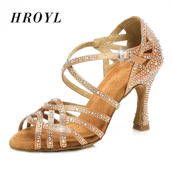 HROYL/Нови дамски обувки за латинските танци, сандали за салса с кристали, дамски обувки за балните танци, танго самба, чубрица вечерни, Heedl6/7.5/8.5/ 10 см