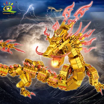 HUIQIBAO 1314 бр. златен дракон модел нинджа Строителни блокове с 4 фигурки на Градските тухли Развитие на строителна играчка за деца