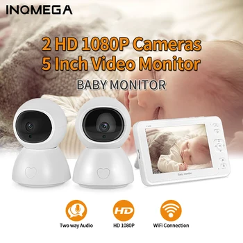 INQMEGA 5-инчов бебефони и радионяни за нощно виждане 1 екран 2/3 от Камера за наблюдение 1080P камера за сигурност Помещение гледане на деца