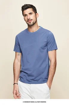 J1588 Удобна модальная памучен тениска с къс ръкав, мъжки приталенная однотонная тениска с кръгло деколте и еластична дъното