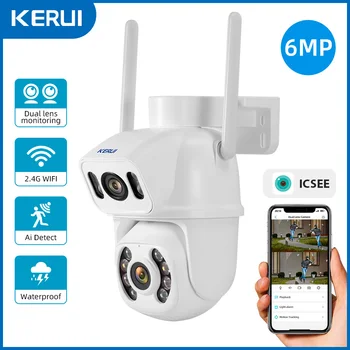 KERUI 6MP Камера Защита на Сигурност С Две Лещи WIFI Камера за Оцеляване Умен Дом Проследяване на Формата на Лицето Водоустойчиви ВИДЕОНАБЛЮДЕНИЕ iCSee H265