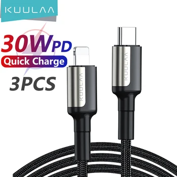 KUULAA 3ШТ 30 W C USB Кабел за iPhone 14 13 Pro Max PD Кабел Type C до кабела lightning за iPhone 12 mini pro max кабел