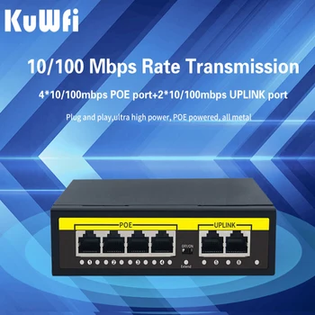 KuWFi 48V POE Комутатор 6 Порта 10/100 Smart Switch за IP камери/Безжична точка за достъп/Камера за видеонаблюдение 1,2 Gb/сек пълен дуплекс IEEE802.3 AF/AT