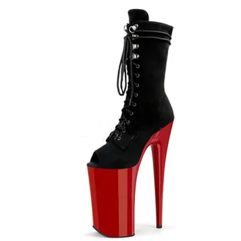 LAIJIANJINXIA/новост; пикантен дамски обувки с замшевым езда 26 см/10 инча; обувки за танци на висок ток и платформа; обувки за танци на един стълб