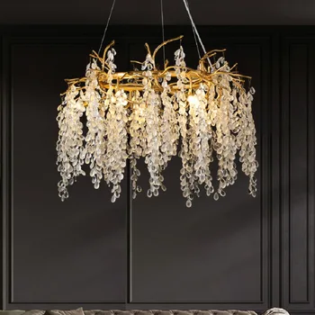 Led висящи лампи луксозна модерна индивидуалност кристал хол ресторант творчески клони полилей Начало Декор тавана лампа