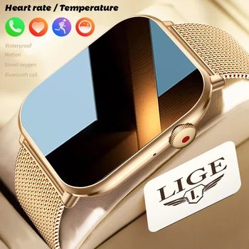 LIGE Нови умни часовници за мъже с AMOLED екран, температурата на тялото, спортни часовници за фитнес, водоустойчиви дамски умни часовници с Bluetooth-разговори за мъже
