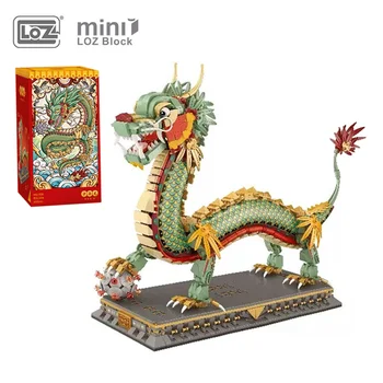 LOZ 1416 бр., модел на китайския дракон, строителни блокове, творчески мини-декоративни тухли, играчки-пъзели с животни, подаръци за деца и възрастни
