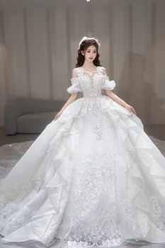 Ltt Колекция 2023 с открити рамене кристали бална рокля на принцеса дантелени сватбени рокли