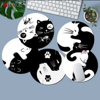 Maiyaca сладък котка Ин Ян, черно и бяло Индивидуален Игри кръгла подложка за мишка за лаптоп геймърска Подложка За Мишка, Подложка За КОМПЮТРИ Лаптоп Лаптоп