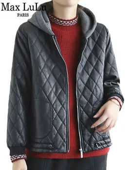Max LuLu 2022, зимни дамски модни якета от изкуствена кожа с качулка, свободна топло байкерская дрехи, дамски ежедневни реколта палто от изкуствена кожа