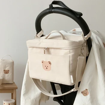 MILANCEL Самозалепваща чанта за майките с бродирани мечка, преносим чанта за съхранение на детски колички