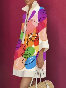 Missuoo/жена 2023 нова рокля-риза с принтом, ръкав три четвърти с ревери, пролетно-летни мини рокли с копчета за жени