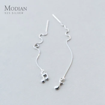 Modian Високо качество 925 сребро Музикален символ на Дълги висящи обеци на веригата за жени, модни бижута от сребро, новост