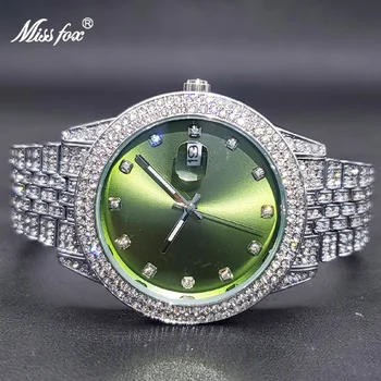 Montre Femme Luxe Нови Лъскави Зелени Часовници С Муассанитом За Жени, Елегантни Големи Часовници Е От Неръждаема Стомана, Директна Доставка, Новост В