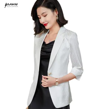 NAVIU, бяло сако с принтом, женски новият годишен тънък модерен яке с къс ръкав, офис женски работно палто