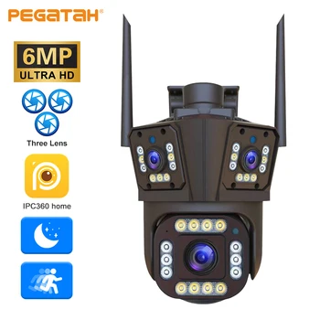 PEGATAH 6-мегапикселова IP камера с три лещи и екрани Външна PTZ камера за сигурност за нощно виждане PTZ безжични камери за видео наблюдение
