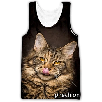 phechion, нестандартен, модерен мъжки/женски жилетка без ръкави с 3D принтом любимец котка, градинска мъжки свободна спортна риза A163