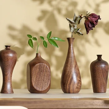 Qinyi Нова китайска художествена ваза за сухи цветя, украса за дома, дървени геометрична декорация от цветя, декорации