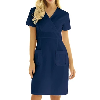 S-2XL 4 цвята, работни униформи на медицински сестри с V-образно деколте и къс ръкав, ежедневното дамско лятото однотонное рокля медицински консумативи