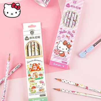 Sanrio моливи Kawaii Hello Kitty, cartoony триъгълни прът, дъвка за моливи Hb, детски канцеларски материали, ученически пособия, подарък за момичета
