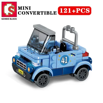 SEMBO BLOCK Мини състезателен автомобил Строителни блокове Комплект от 4 кабриолети Roadster камион автомобил САМ Playset стволови играчки, подаръци за деца