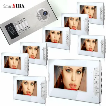 SmartYIBA 7-инчов домашен 8 бр. монитори, цветен видео домофон, комплекти видеодомофонов, домофон, звънец, IR камера