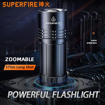 SUPERFIRE M19 1750LM Zoom Мощен EDC фенерче USB-C, Акумулаторна батерия фенер на Къмпинг, Риболов Преносим фенер-светкавица