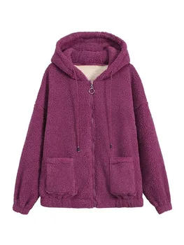 SVOKOR, дамски пуловер, палта, зимни якета от вълна от овце, монофонични жилетка с качулка, топли дрехи джоб, дамска блуза, модни и ежедневни облекла