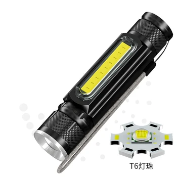 T6 Power Факел Телескопичен магнитен засмукване с USB зареждане автомобилен фенер Cob Sidelight външен фенерче