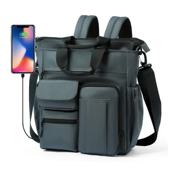 TANGHAO, реколта мъжки водоустойчива чанта през рамо за лаптоп 14 инча, с множество джобове, за пътуване, здрав мъжки модерна бизнес чанта-месинджър