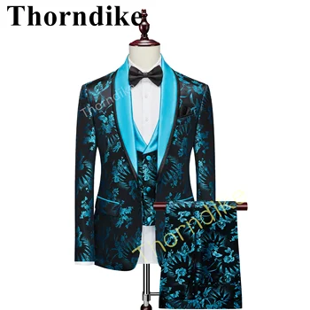 Thorndike, нов мъжки модерен жаккардовый яка от специален плат, изработен по поръчка костюм за младоженеца, сватбена смокинг, елегантен комплект от 3 теми