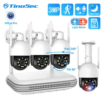 TinoSec 3MP WIFI Комплект Безжична Камера H. 265 PTZ 8CH NVR Система охранителна Камера Двупосочна Аудио Автоматично Следене на Човек Камера за Наблюдение