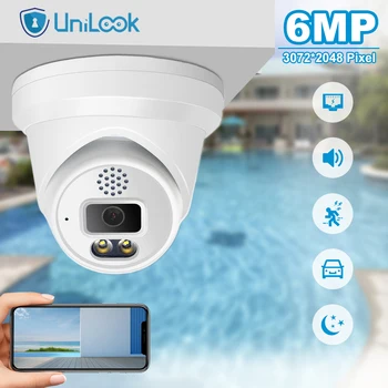 UniLook 6MP POE IP Мрежова Куполна Камера Outdooor Security H. 265 С Разкриването на Колата Човек Камера за Видеонаблюдение Широкоъгълен Отдалечен Преглед