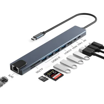 USB C HUB Type C До 4K, HDMI-съвместим Адаптер Usb3.1 Hub-Сплитер USB3.0 Докинг Станция, RJ-45 Cardreader за вашия Лаптоп Macbook Pro