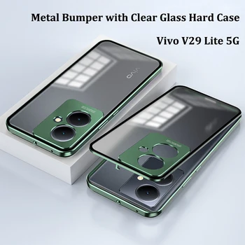 Vivo V29 Lite V29Lite 5G Калъф устойчив на удари Метален Броня с Прозрачно Закалено Стъкло Твърд Калъф за Телефон Vivo V29 Lite V29Lite
