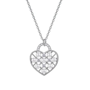 Vonmoos Lady Колие от сребро 925 проба, елегантна верижка с отложено във формата на сърце от перли, дизайнерски бижута, изискан сватбен подарък за жени