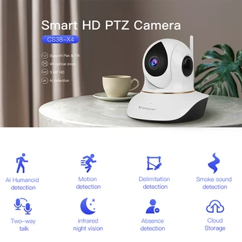 Vstarcam Безжична камера за видеонаблюдение C38S-X4 Wifi Домашна камера за наблюдение Камера за наблюдение AI умна мрежа HD Монитор, камера за наблюдение на домашни любимци