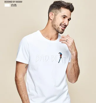 W4174 - Мъжка тениска с къс ръкав, мъжки памучен тениска с кръгло деколте и буквенной бродерия, тениска с къс ръкав.