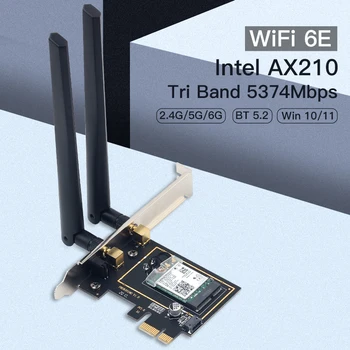 WiFi 6E Intel AX210 Трехдиапазонная мрежова карта PCIE 2,4 G/5G/6 Ghz WiFi Адаптер AX210NGW Bluetooth 5,2 802.11 ax PCI, Безжична карта Win10