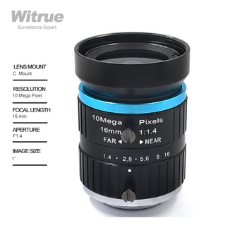 Witrue 4K HD 10MP 16 мм C Монтиране Професионални Промишлен Обектив Машинно Зрение с ниски Изкривявания F1.4-1.6 HD Камера за Видеонаблюдение